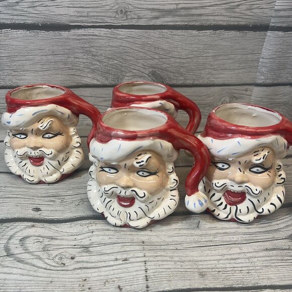 Santa 4 Matching Mugs Cups Handmade Vintage - Picture 9 of 9